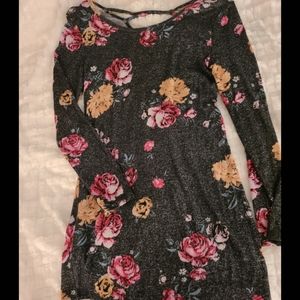 Women's grey body con floral long sleeve dress